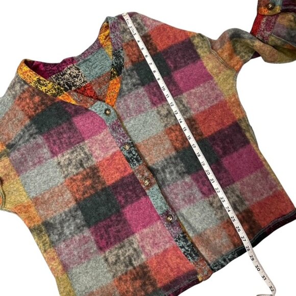 Colorful Plaid Button Front Cardigan Size XXL V-Neck Exposed Seams Casual - Picture 16 of 16